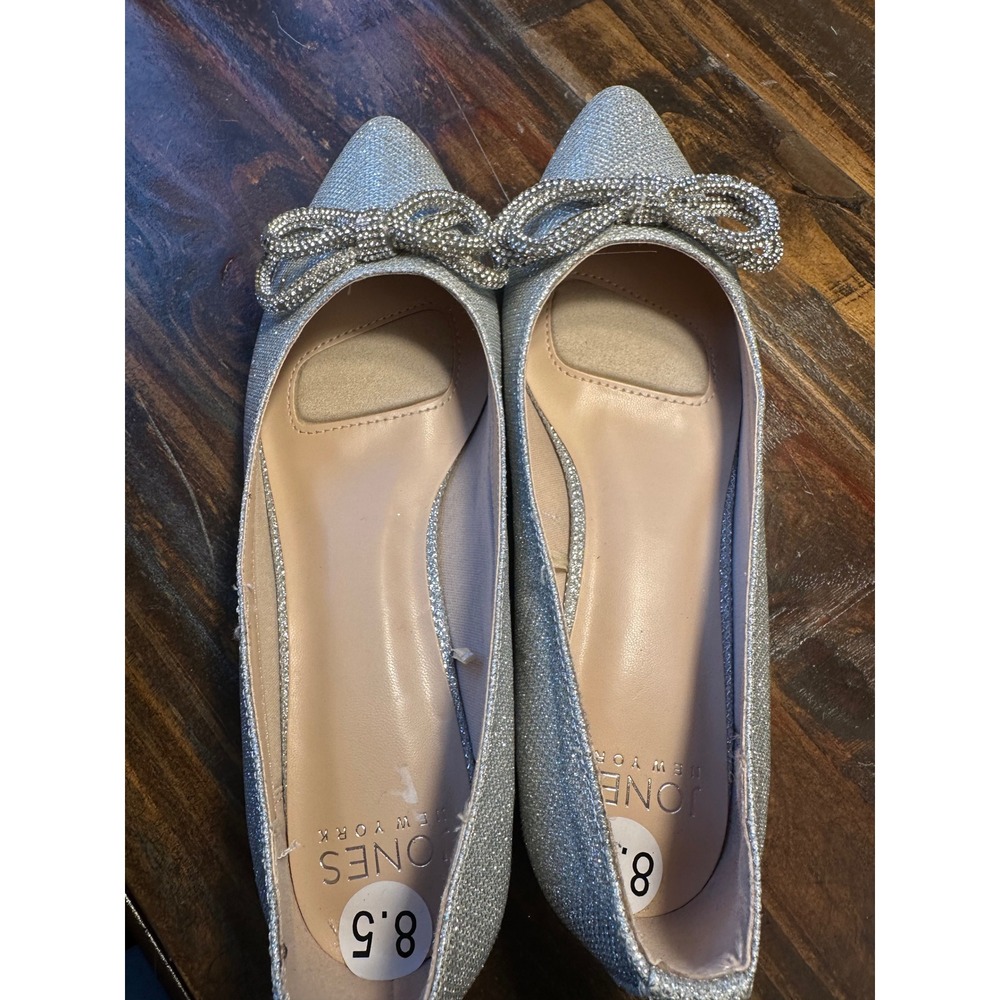 Jones New York Quennelle Flats Silver Shimmer Rhinestone‎ Bow Pointed Toe 8.5 - Picture 9 of 10